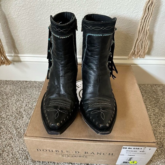 Double D ranch x Old Gringo Black and turquoise fringe cowboy boots - Picture 6 of 12
